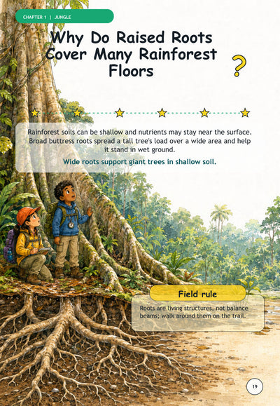 Sample spread: Why do raised roots cover many rainforest floors?